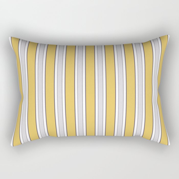 Vintage Cabana Stripe Yellow Gold Charcoal Gray Retro Boho Coastal Seaside Vibe Rectangular Pillow