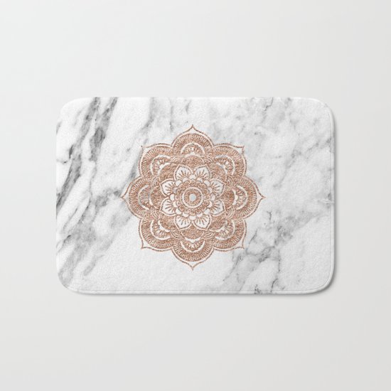Rose gold mandala on marble Bath Mat