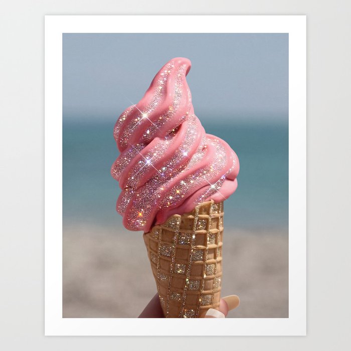 Shiny Pink Ice Cream - Glitter| pastel | pink | art print | beach | | ice cream | summer | ocean  Art Print