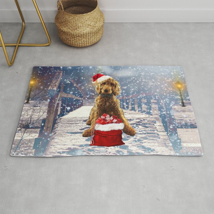 Christmas Golden Doodle and Snow Rug