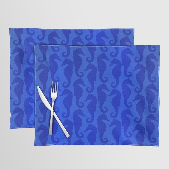 Blue Silk Metallic Seahorse Modern Collection Placemat