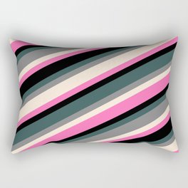 [ Thumbnail: Eye-catching Dark Slate Gray, Grey, Beige, Hot Pink, and Black Colored Lined/Striped Pattern Rectangular Pillow ]