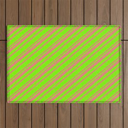 [ Thumbnail: Green and Light Coral Colored Striped Pattern Outdoor Rug ]