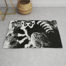 Ring-Tailed Lemur (Lemur catta) - Wonderful Black and White - Watercolor plus Oil painting Rug