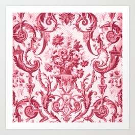 Elegant antique red floral toile Art Print
