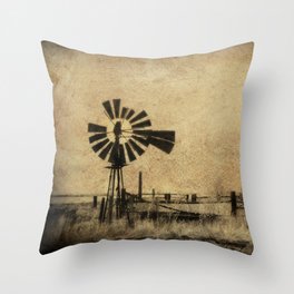 Old Windmill • Sepia • Western • Infrared • Texture Throw Pillow