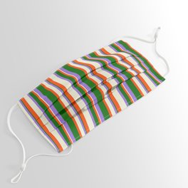 [ Thumbnail: Purple, Dark Green, Red & Beige Colored Pattern of Stripes Face Mask ]