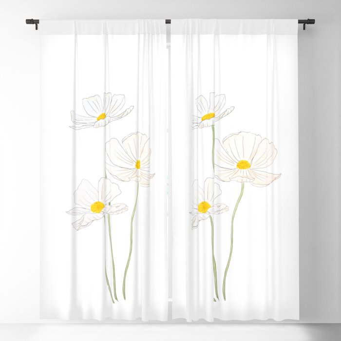 3 white cosmos flowers ink and watercolor Blackout Curtain