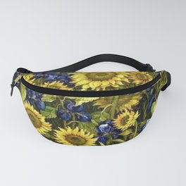 Sunflowers & Blue Irises by Vincent van Gogh Fanny Pack | Sunflowerfields, Irises, Sunflowers, Cornflower, Blueirises, France, Scenery, Newengland, Painting, Sunflower 