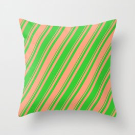 [ Thumbnail: Light Salmon & Lime Green Colored Lines Pattern Throw Pillow ]