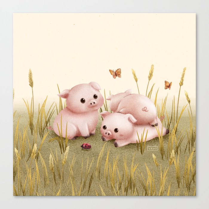 Clumsy Piglets Canvas Print