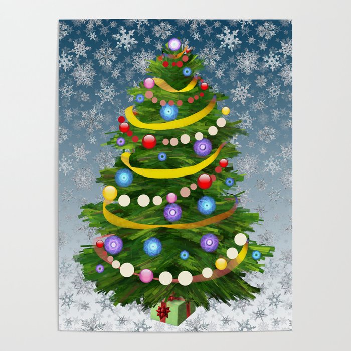 Christmas tree & snow Poster
