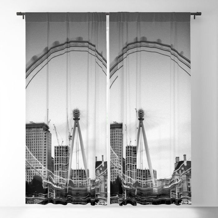 Great Britain Photography - The London Eye In Black And White Blackout Curtain