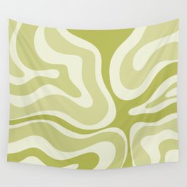 Modern Retro Liquid Swirl Abstract in Light Lime Avocado Green Tones Wall Tapestry
