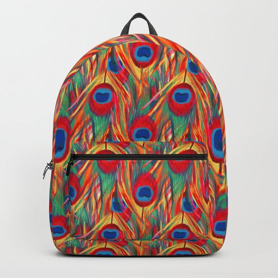 Beautiful Summery Peacock Feathers Pattern Backpack