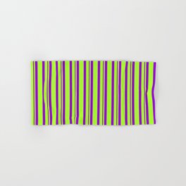 [ Thumbnail: Light Green and Dark Violet Colored Lines/Stripes Pattern Hand & Bath Towel ]