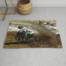 Round the Bend - Dirt-Bike Racing Rug | Racing, Graphicdesign, Extremesports, Outdoorsport, Sports, Dirtbikes, Motorbike, Dirtracing, Dirt, Mud 
