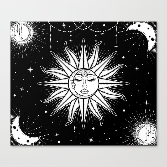 Celestial Night / Sun Moon And Stars Canvas Print
