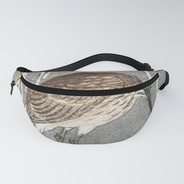 Vintage Japanese Watercolor Painting of Heron Bird Fanny Pack