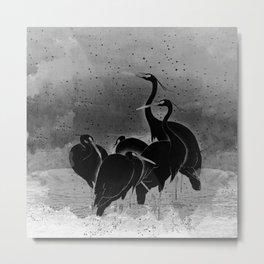 Egrets Art Print Minimalism gray tones Metal Print | Art, Darktones, Black And White, Animal, Egret, Landscape, Ink Pen, Digital, Beach, Print 