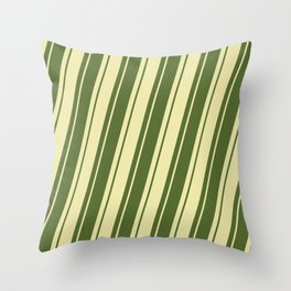 [ Thumbnail: Dark Olive Green & Pale Goldenrod Colored Pattern of Stripes Throw Pillow ]