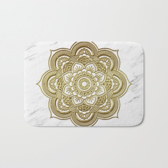 Gold mandala on marble Bath Mat