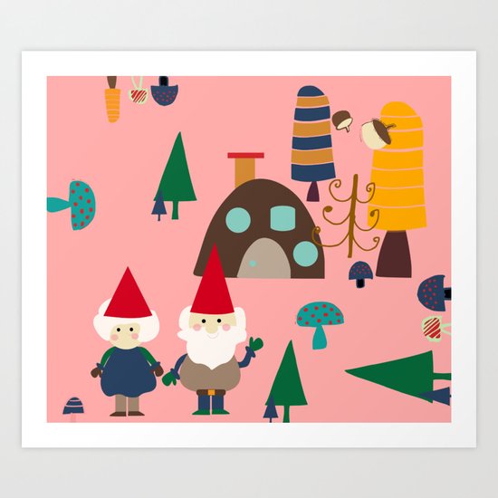 gnome pink Art Print