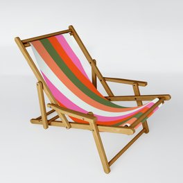 [ Thumbnail: Eyecatching Red, Dark Olive Green, Coral, Mint Cream & Hot Pink Colored Stripes Pattern Sling Chair ]