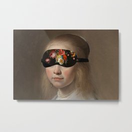 Blindfold Metal Print | Curated, Girl, Mask, Face, Blindfold, Floral, Female, Portraiture, Vintage, History 