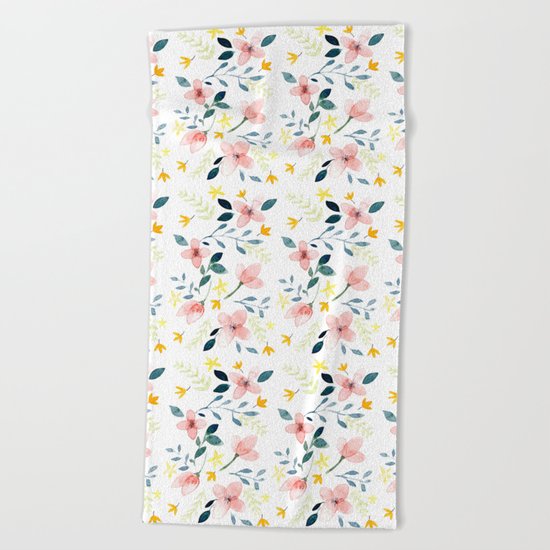 Watercolor Florals Beach Towel