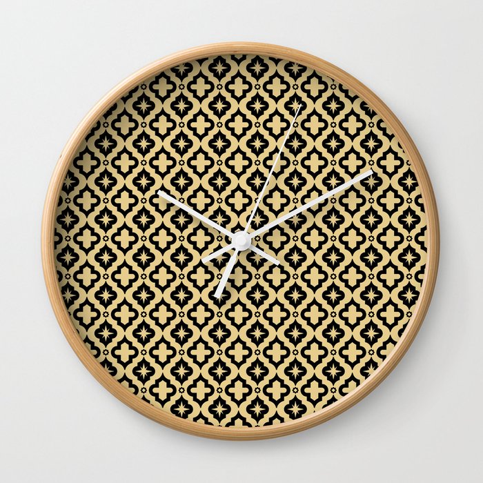 Tan and Black Ornamental Arabic Pattern Wall Clock