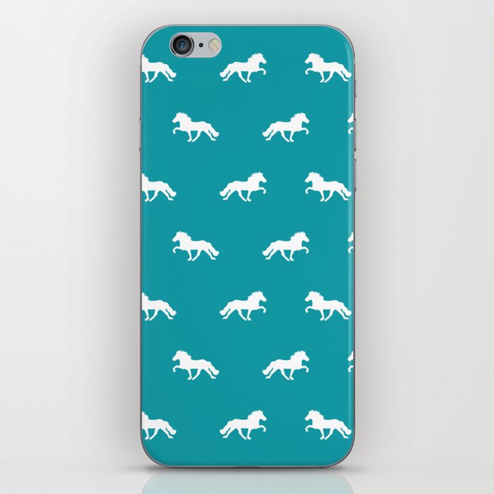 Icelandic horses in action, tolting petrol and white  iPhone Skin