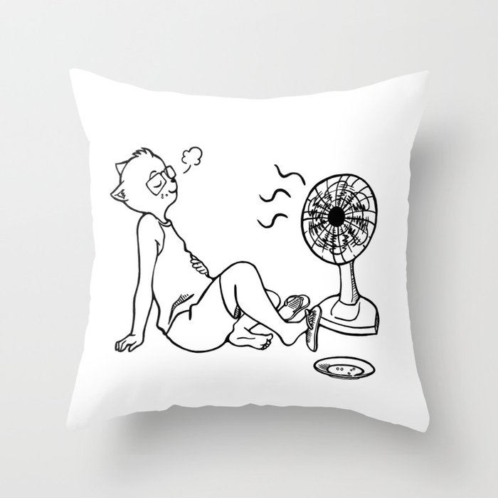 cat after lunch Throw Pillow
