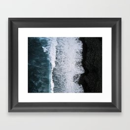 Waves from above on a Black Sand Beach Framed Art Print