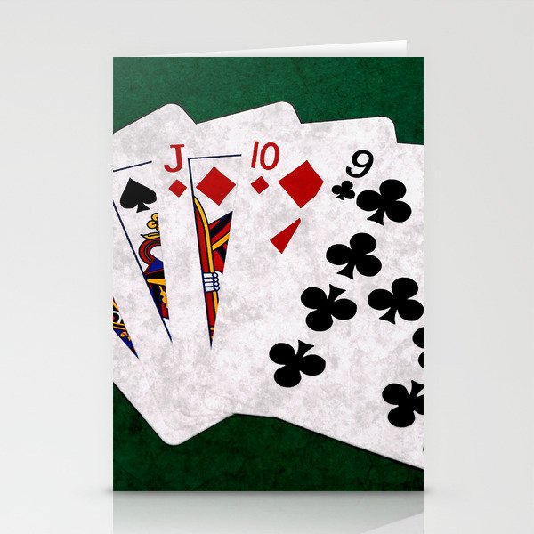 Poker Hand Straight King Queen Jack Ten Nine Stationery Cards by  digital2real