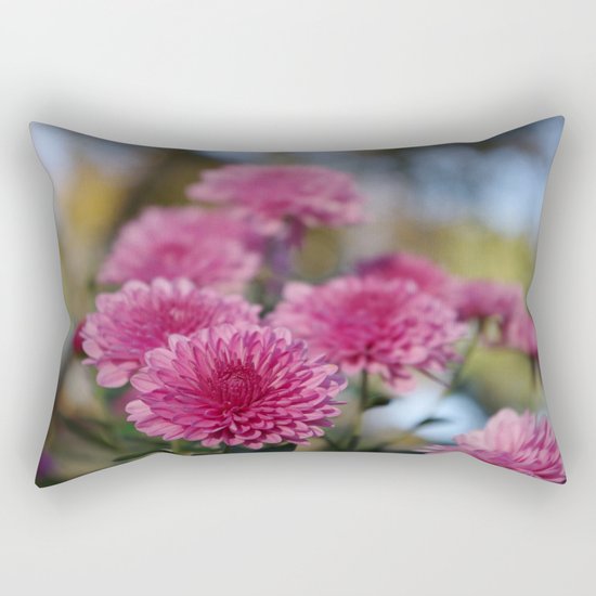 Rosy Chrysanthemum with gold leaves, blue sky Rectangular Pillow