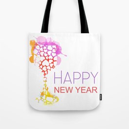 Happy New year celebration heart filled glass watercolor splash in warm color scheme Tote Bag