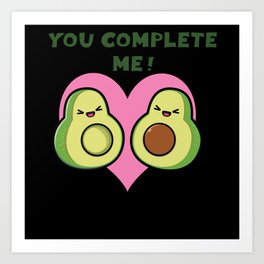 Complete Me Kawaii Avocado Hearts Valentines Day Art Print