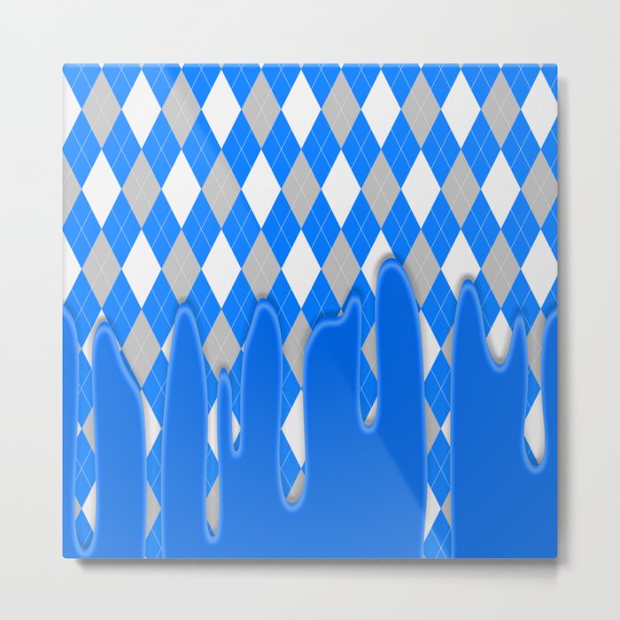 Blue Silver Plaid Dripping Collection Metal Print