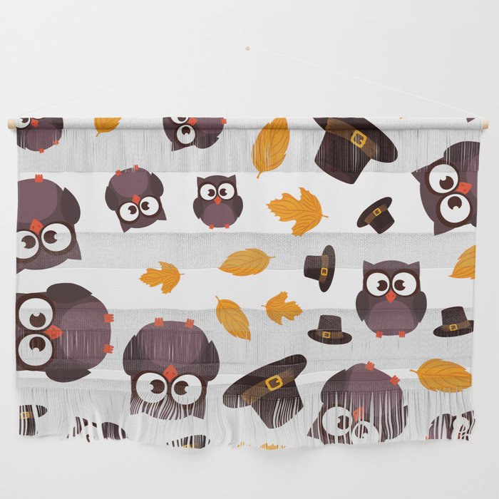 Pilgrim Hats and Owls Thanksgiving Pattern Wall Hanging