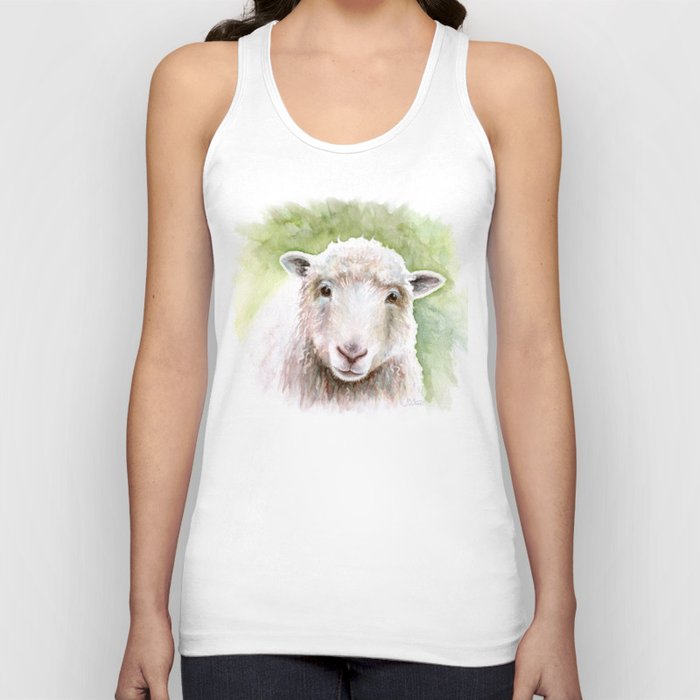 White Happy Sheep Watercolor Painting Tank Top