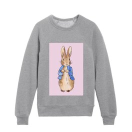 Peter Rabbit Pink background Kids Crewneck