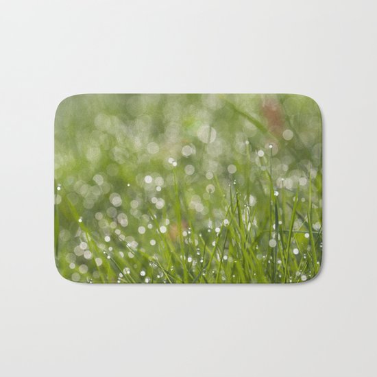 Fresh green meadow - Green grass with waterdroplets sparkling in the sun on #Society6 Bath Mat