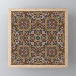 Maroon Teal and Gold Moroccan Inspired Repeating Pattern Tile Framed Mini Art Print