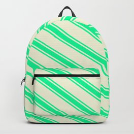[ Thumbnail: Beige and Green Colored Stripes/Lines Pattern Backpack ]