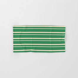 [ Thumbnail: Sea Green and Bisque Colored Lined Pattern Hand & Bath Towel ]