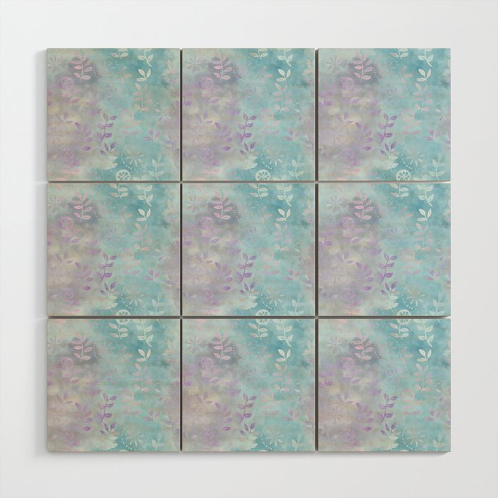 Blue Lilac Floral Pattern Wood Wall Art
