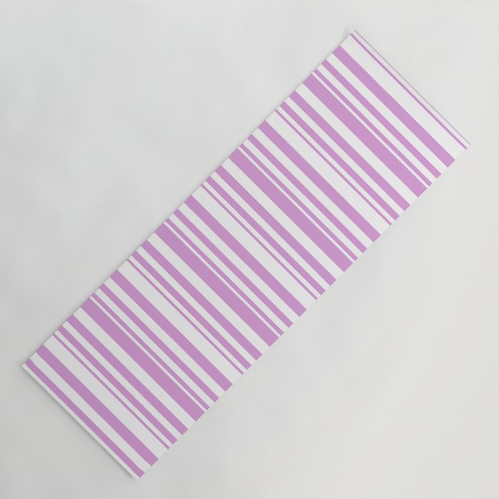 White and Plum Colored Pattern of Stripes Yoga Mat