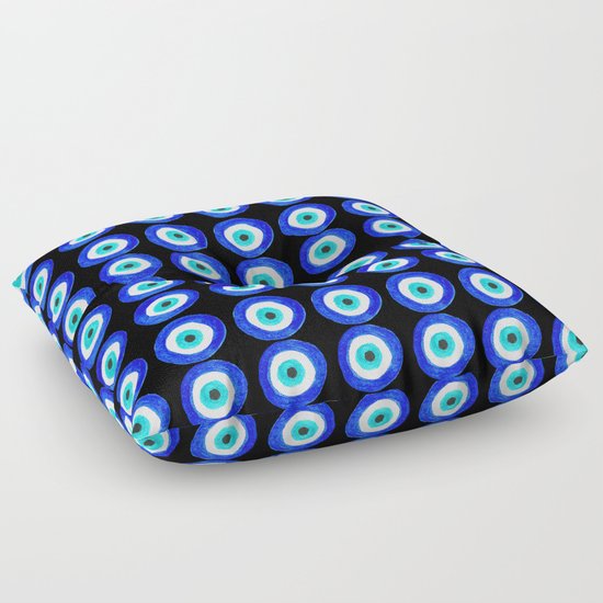 Evil Eye Talisman - on black Floor Pillow