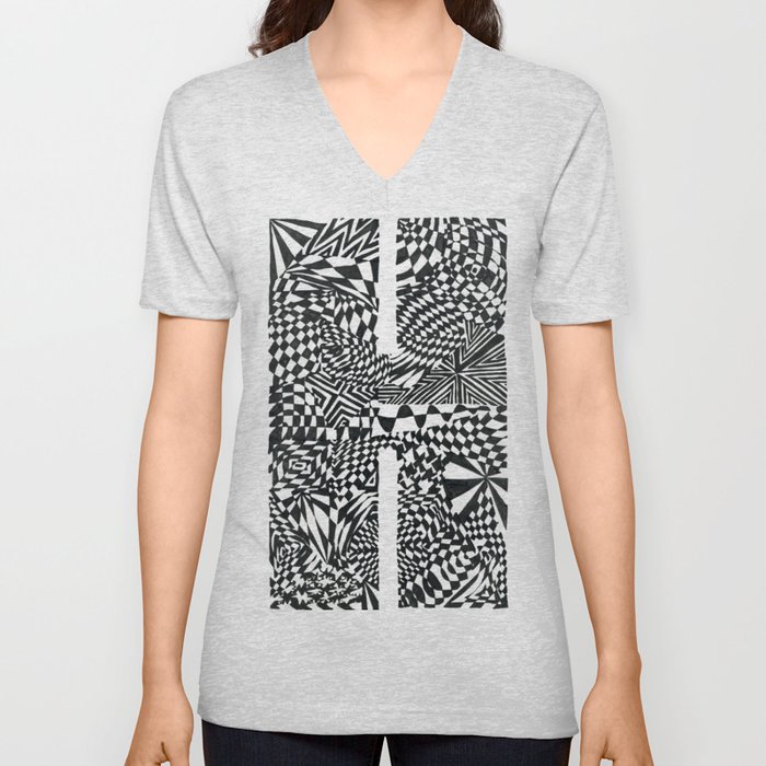 Alphabet Letter H Impact Bold Abstract Pattern (ink drawing) V Neck T Shirt